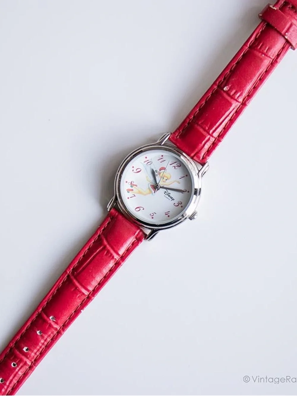 VTG Disney Time Works Tinker bell Silver Watch Red Leather NIB Holiday Edition